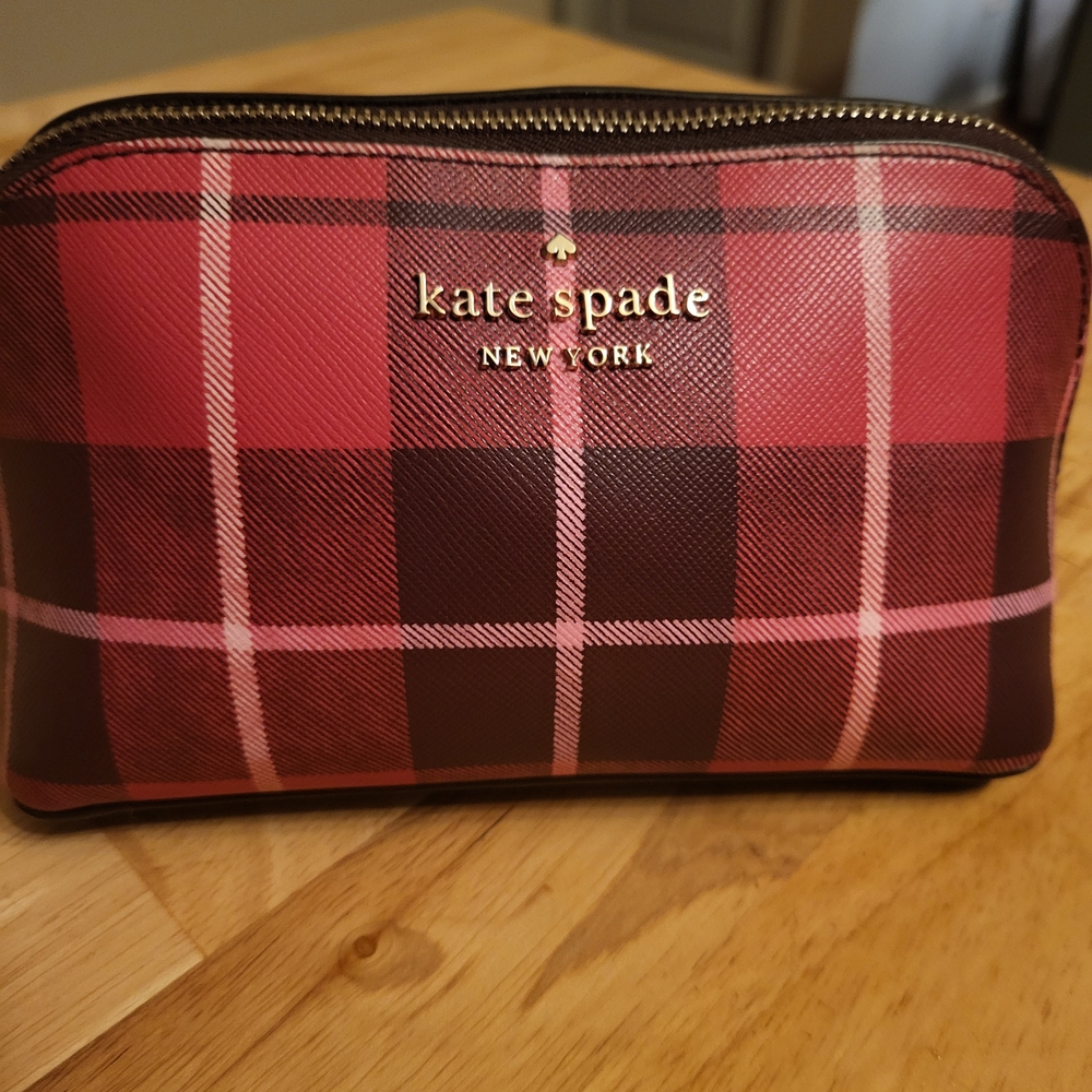 Kate Spade Red Plaid Cosmetic Bag Pre Filled With Items